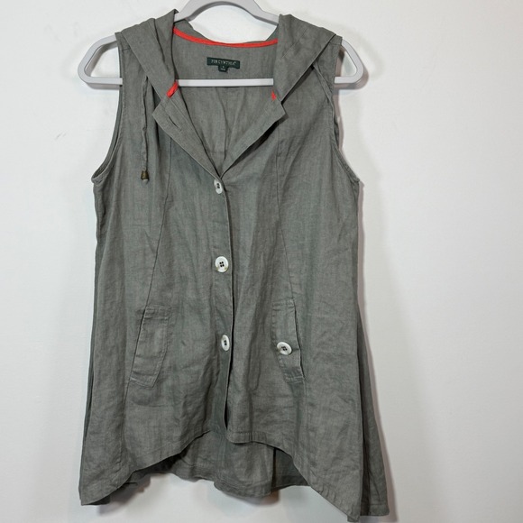 For Cynthia Jackets & Blazers - Excellent For Cynthia Linen Hooded Vest Women S Gray Excellent Sleeveless Button